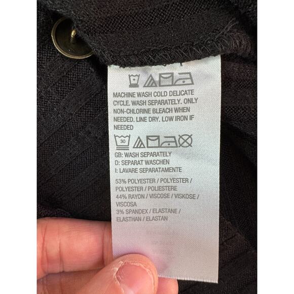 Susan Graver Rib Knit Mock Neck Long Sleeve Top with Button Detail Black Large - Picture 2 of 11